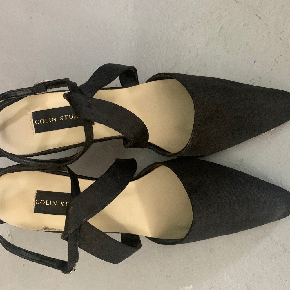 Black satin sling back